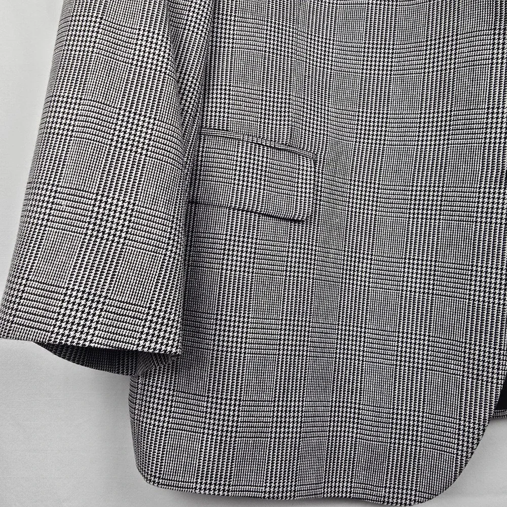 Jos A Bank Mens 48R Silk‎ Wool Blend Glen Plaid Blazer Sport Coat Black White